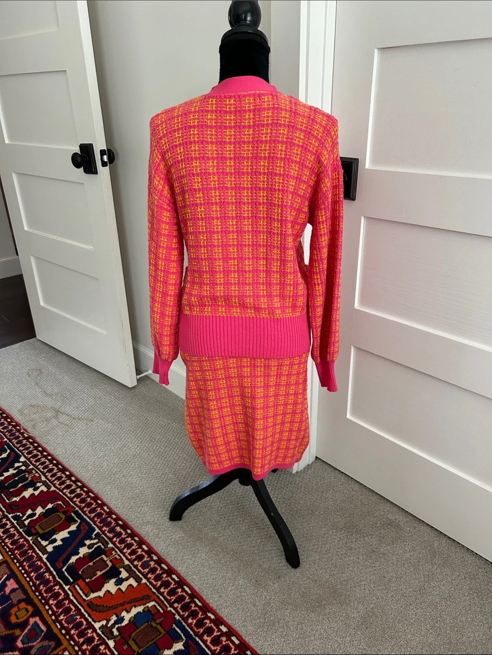 Free Assembly Bright Pink & Yellow Knit Cardigan and Skirt Set Size S